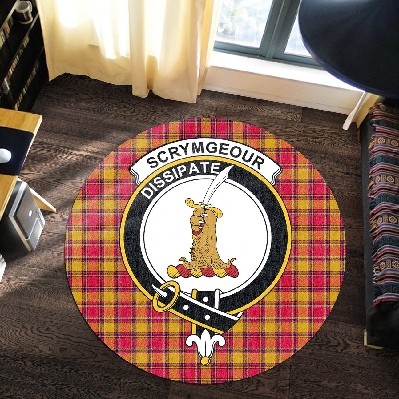 Scrymgeour Tartan Crest Round Rug