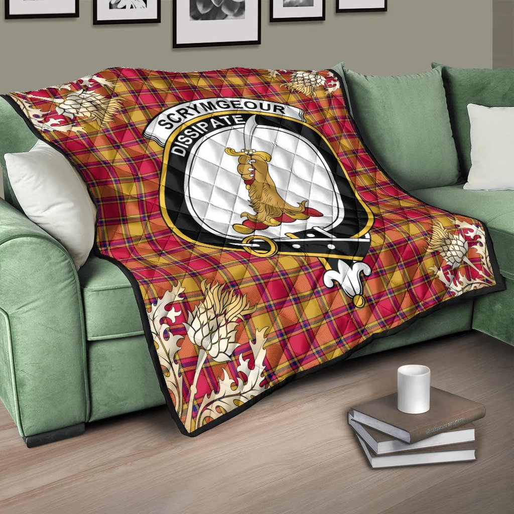 Scrymgeour Tartan Crest Premium Quilt - Gold Thistle Style