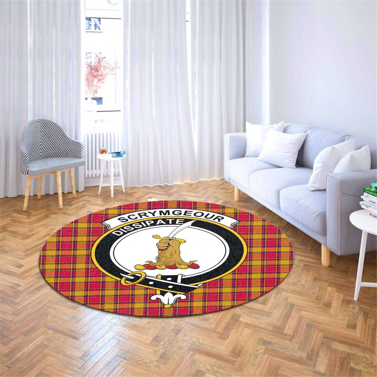 Scrymgeour Tartan Crest Round Rug