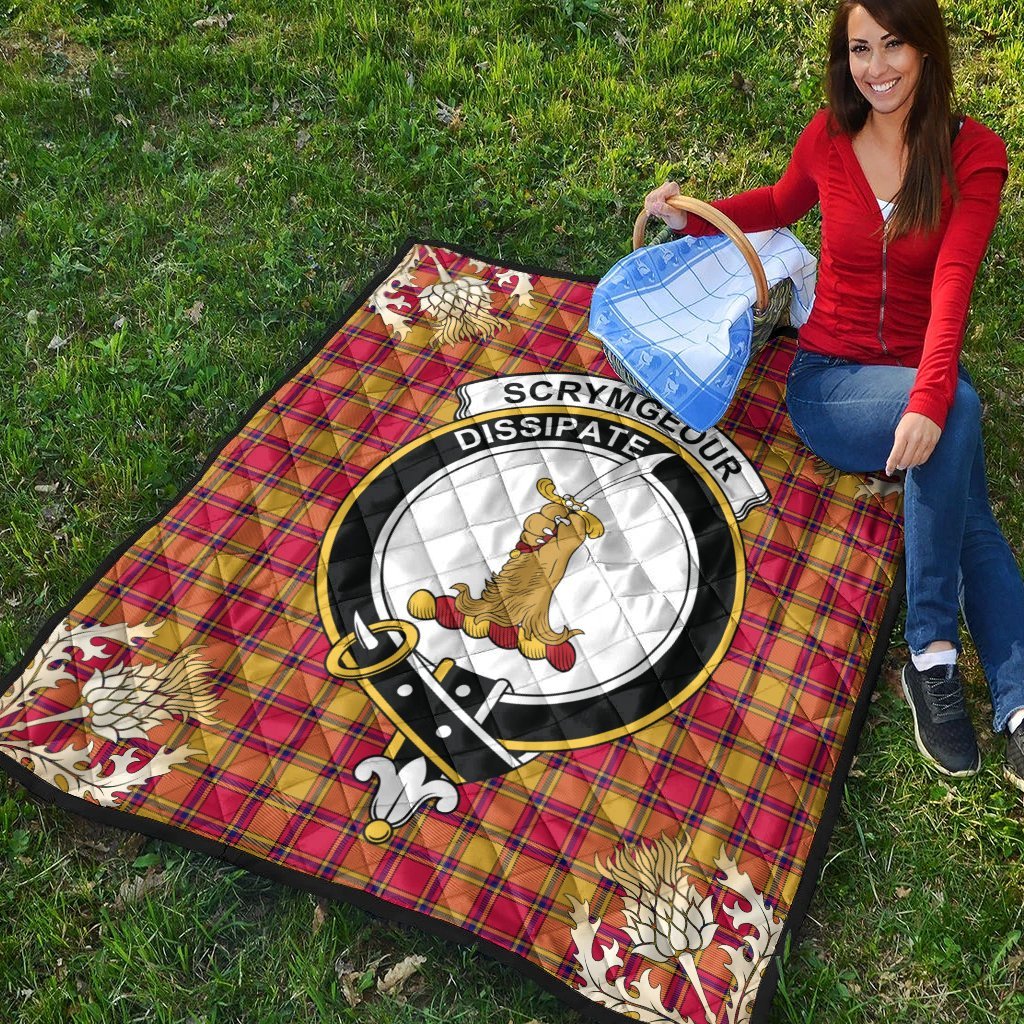 Scrymgeour Tartan Crest Premium Quilt - Gold Thistle Style