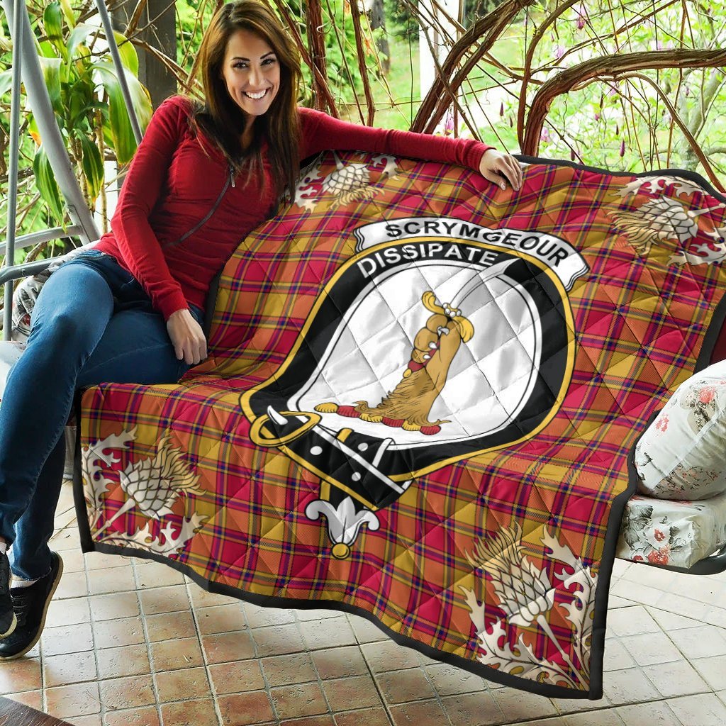 Scrymgeour Tartan Crest Premium Quilt - Gold Thistle Style