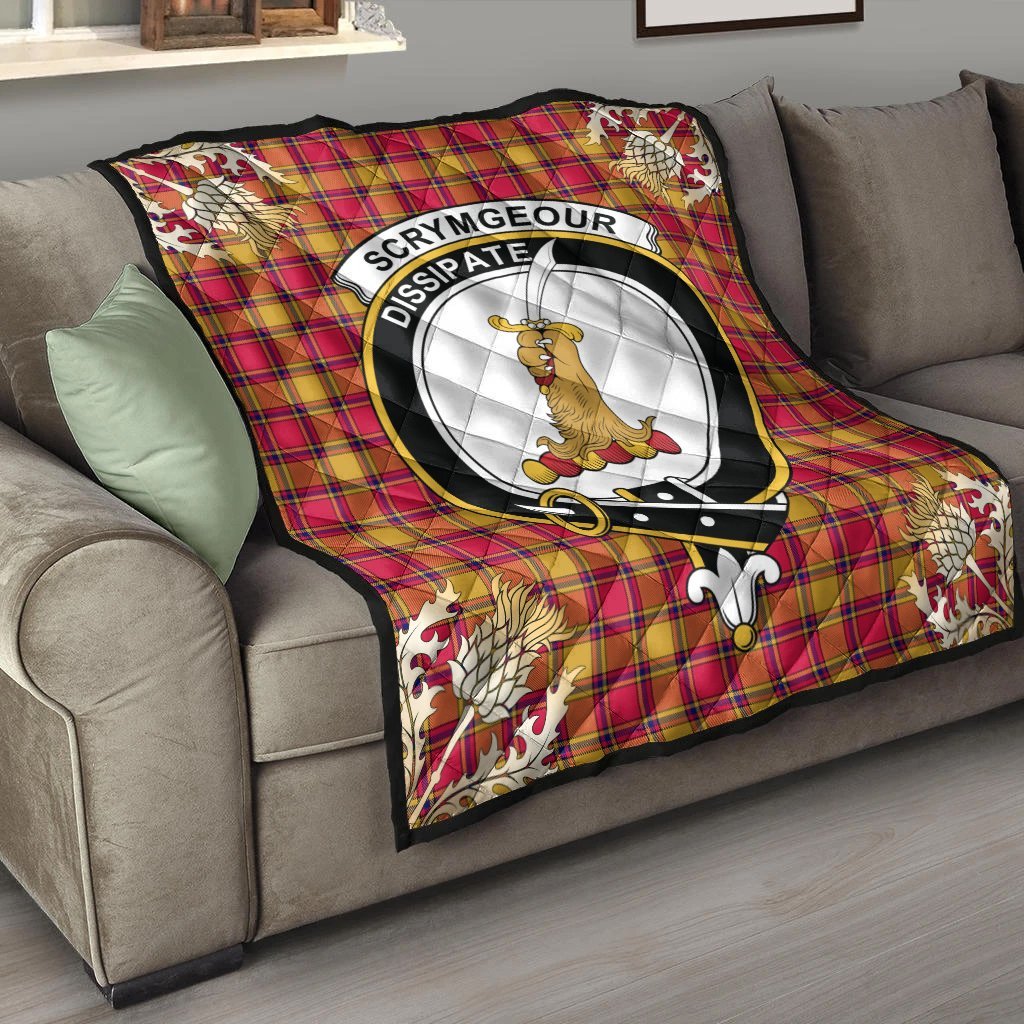 Scrymgeour Tartan Crest Premium Quilt - Gold Thistle Style