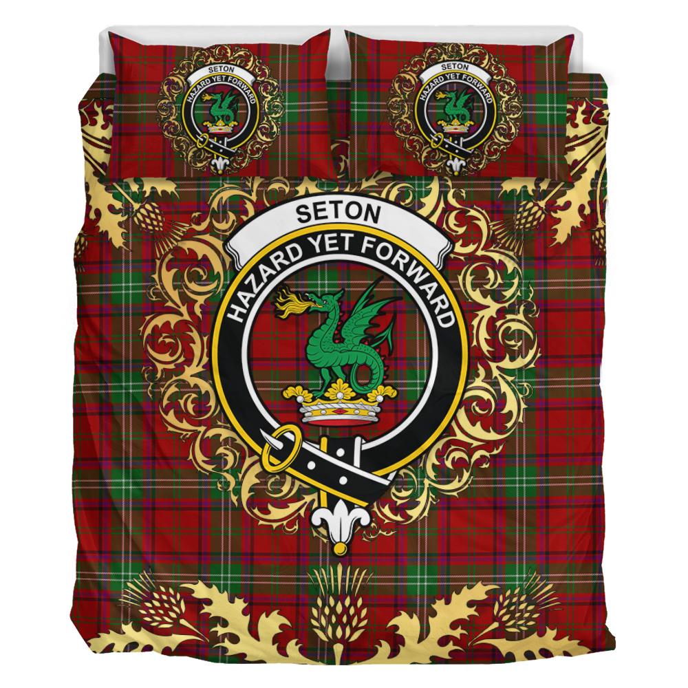 Seton Tartan Crest Bedding Set - Golden Thistle Style