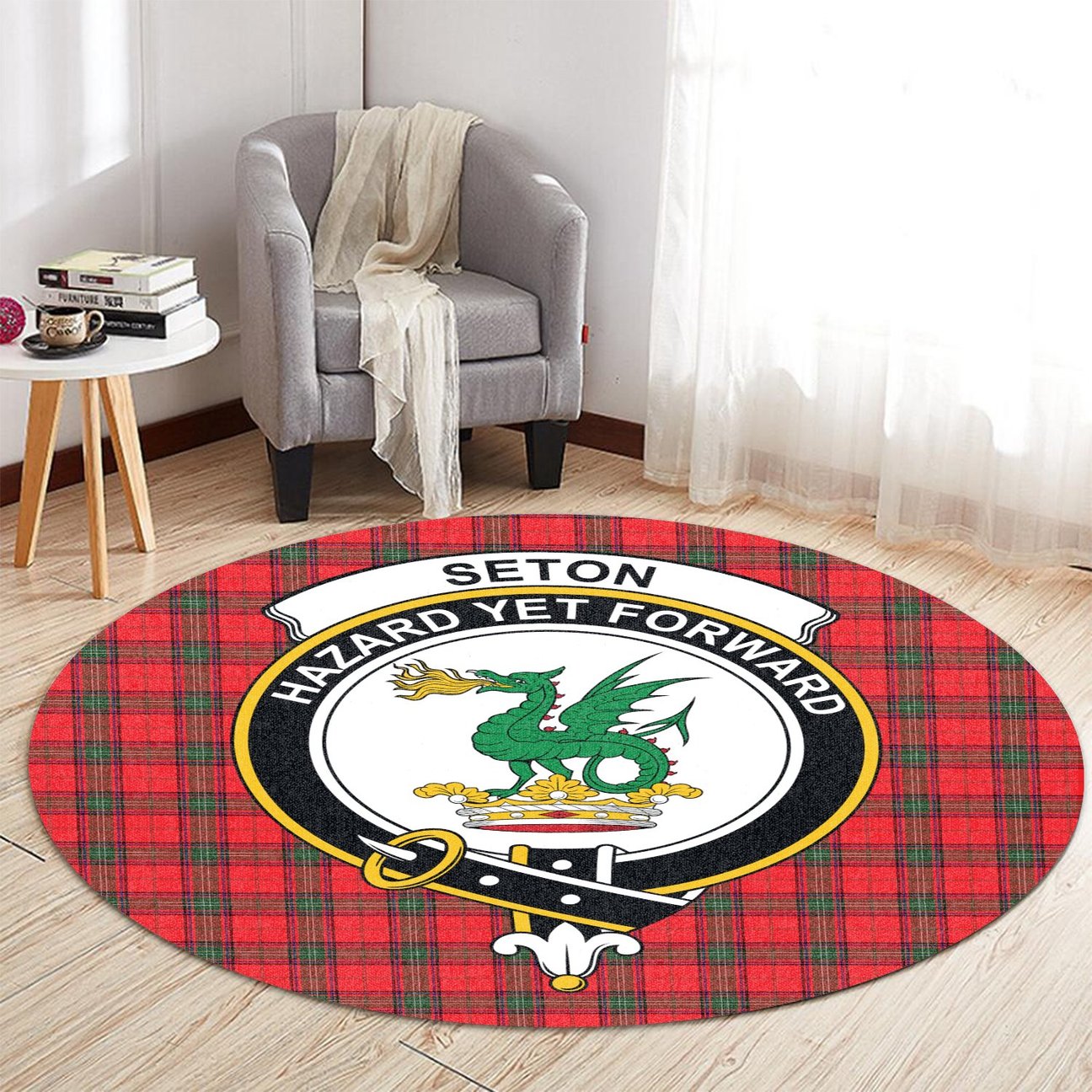 Seton Modern Tartan Crest Round Rug