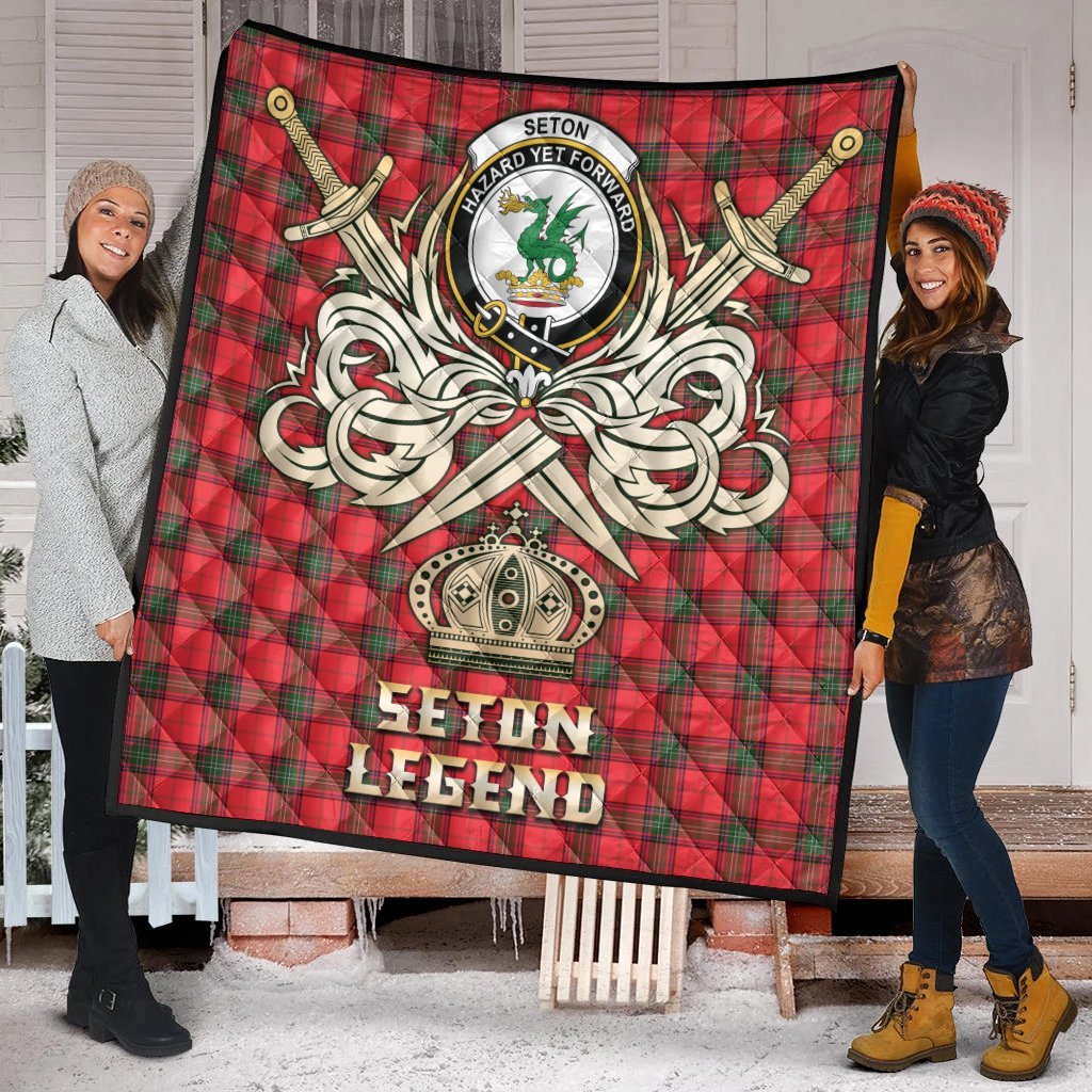 Seton Modern Tartan Crest Legend Gold Royal Premium Quilt