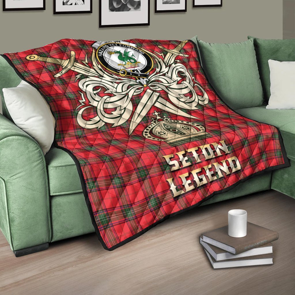 Seton Modern Tartan Crest Legend Gold Royal Premium Quilt