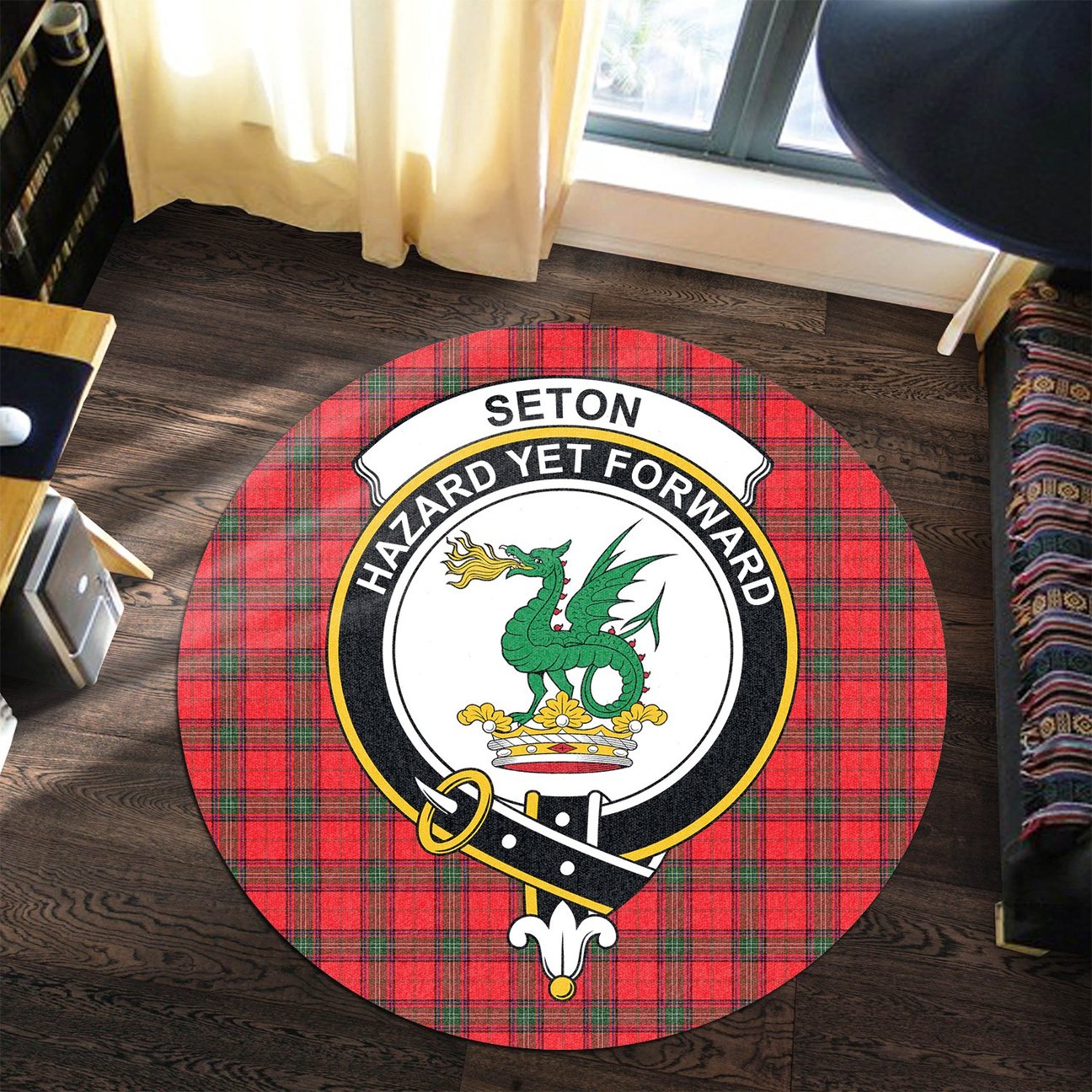 Seton Modern Tartan Crest Round Rug