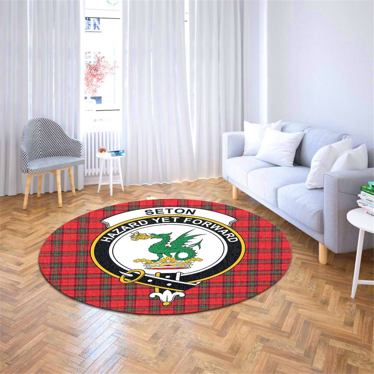 Seton Modern Tartan Crest Round Rug