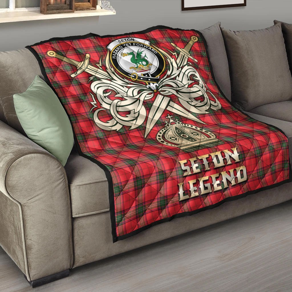 Seton Modern Tartan Crest Legend Gold Royal Premium Quilt