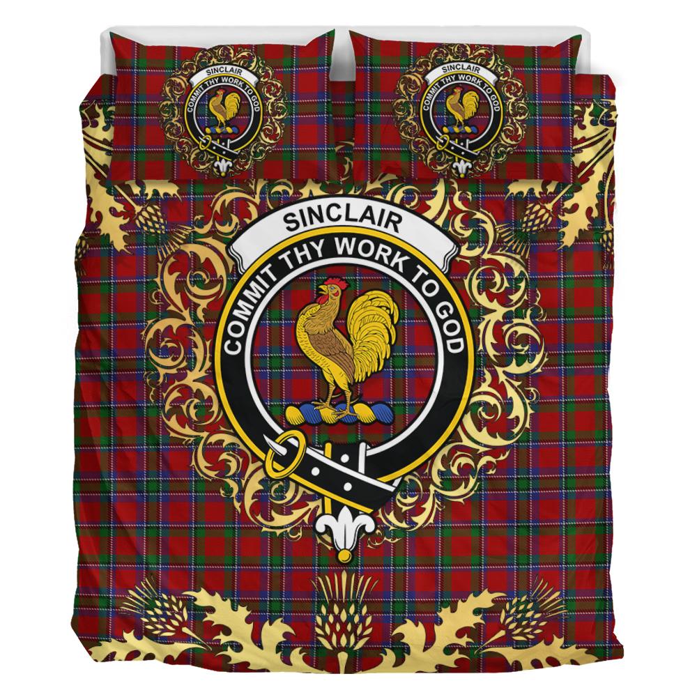 Sinclair Tartan Crest Bedding Set - Golden Thistle Style