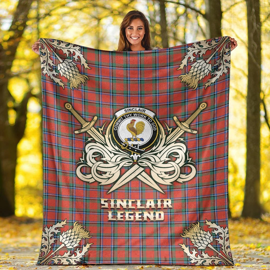 Sinclair Ancient Tartan Gold Courage Symbol Blanket