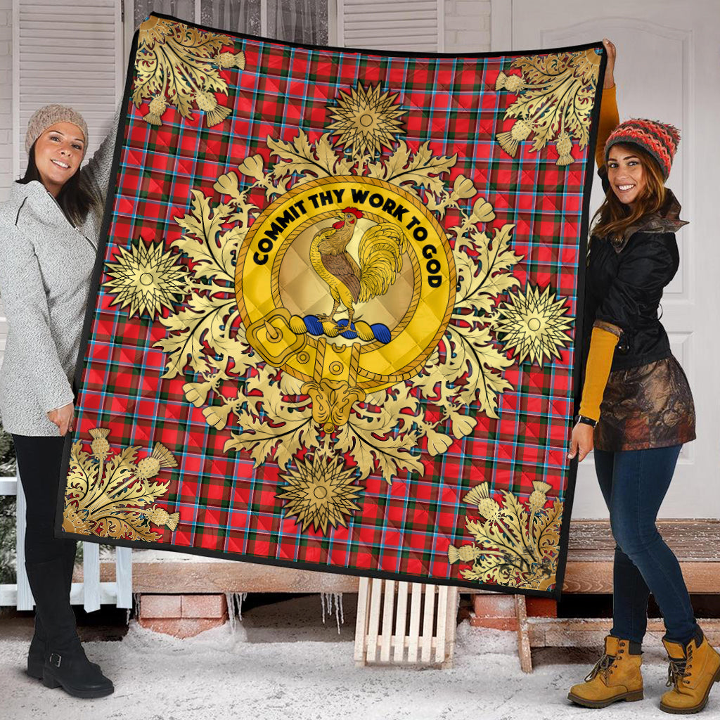 Sinclair Modern Tartan Crest Premium Quilt - Gold Thistle Style