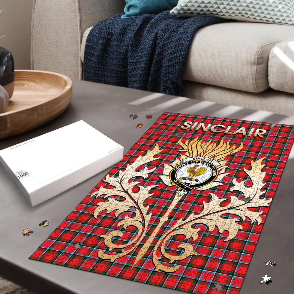 Sinclair Modern Tartan Crest Thistle Jigsaw Puzzles