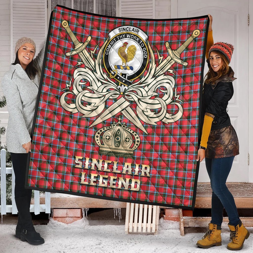 Sinclair Modern Tartan Crest Legend Gold Royal Premium Quilt