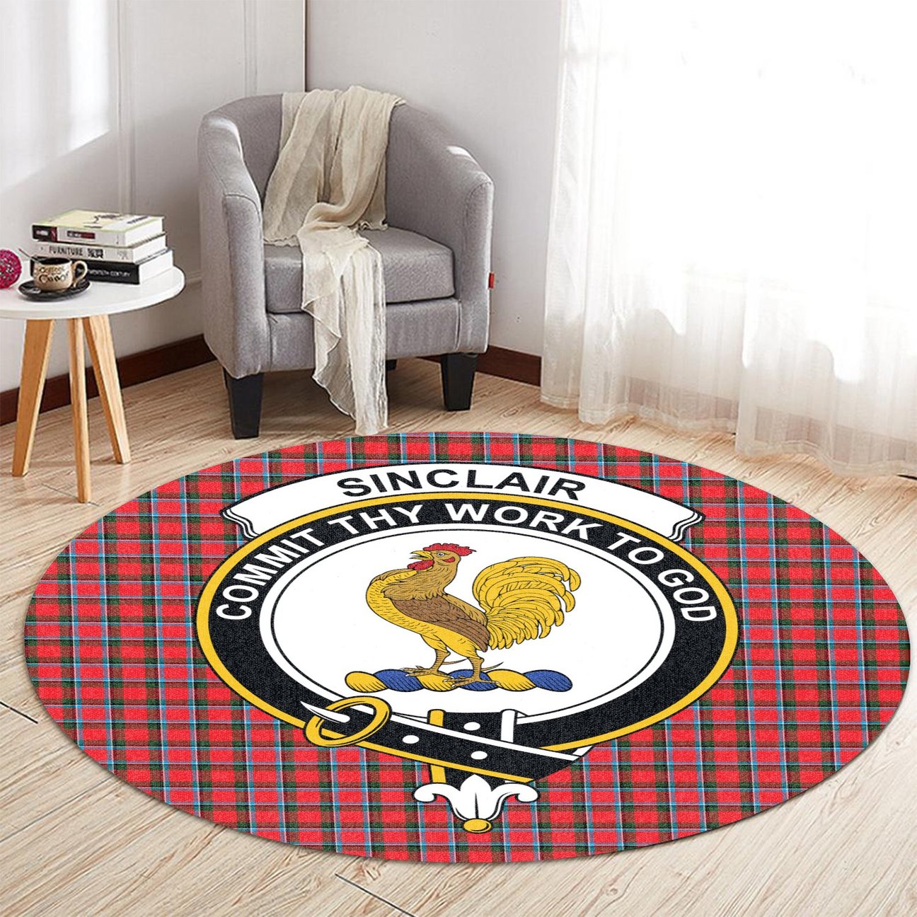 Sinclair Modern Tartan Crest Round Rug