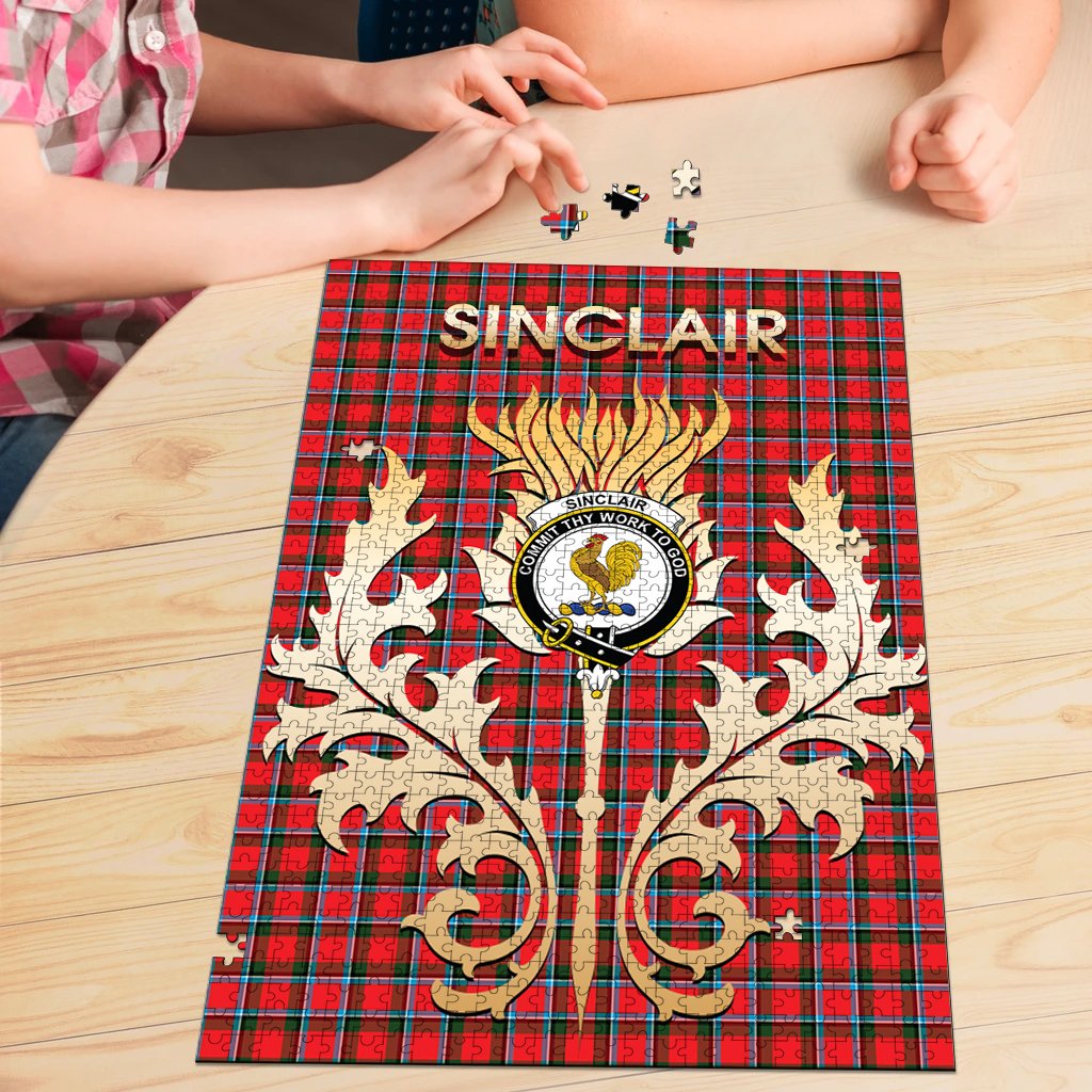 Sinclair Modern Tartan Crest Thistle Jigsaw Puzzles