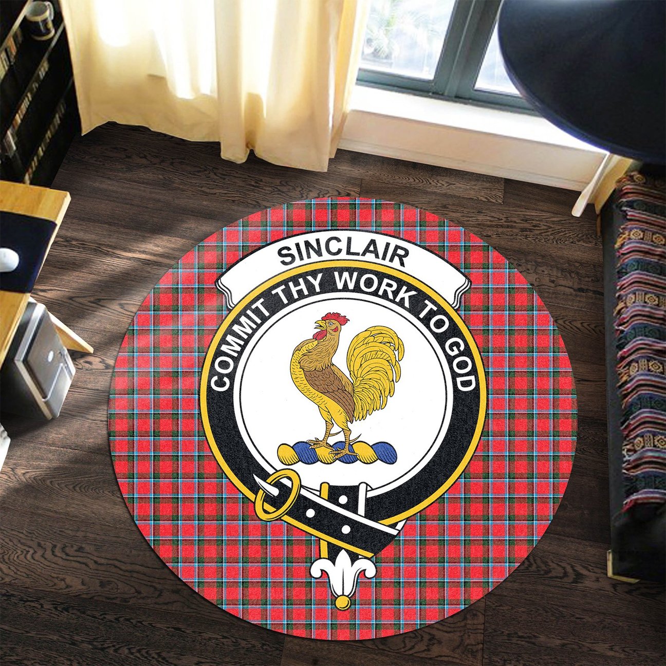 Sinclair Modern Tartan Crest Round Rug