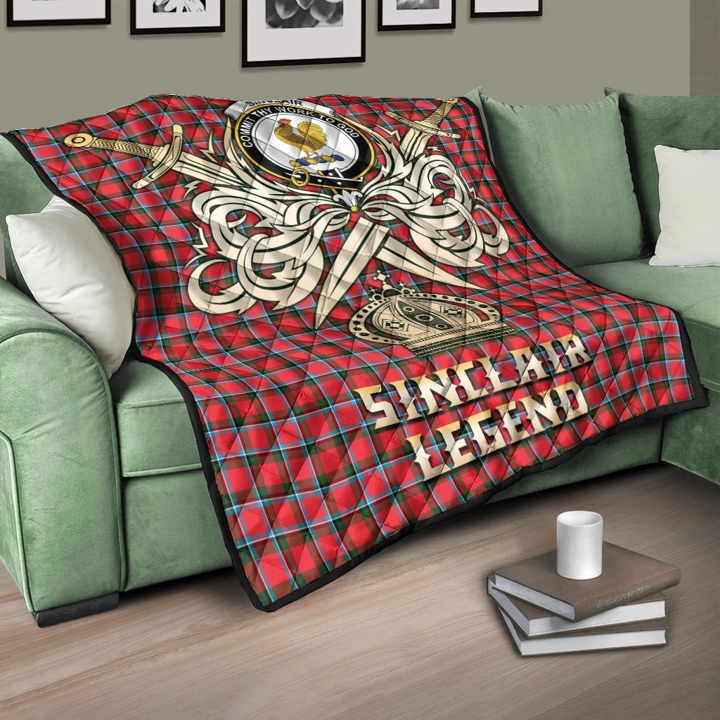 Sinclair Modern Tartan Crest Legend Gold Royal Premium Quilt