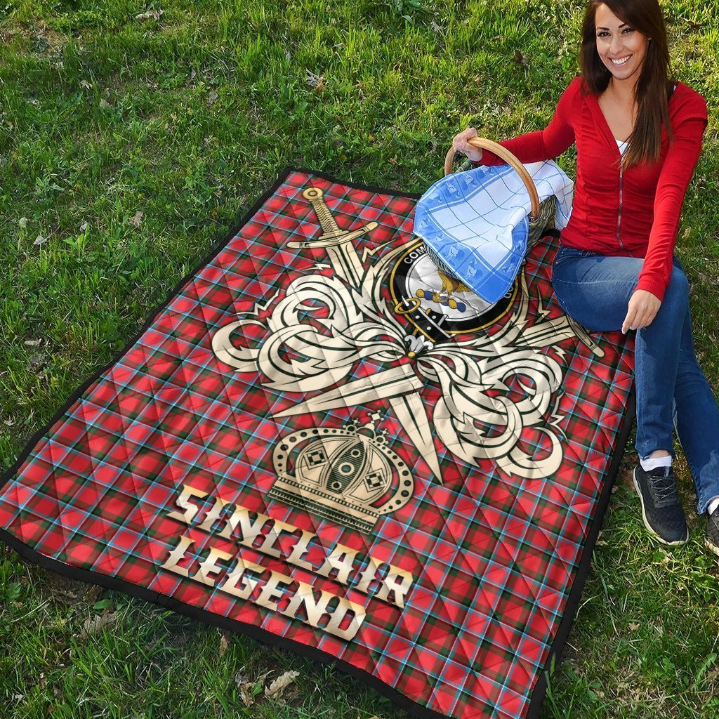 Sinclair Modern Tartan Crest Legend Gold Royal Premium Quilt