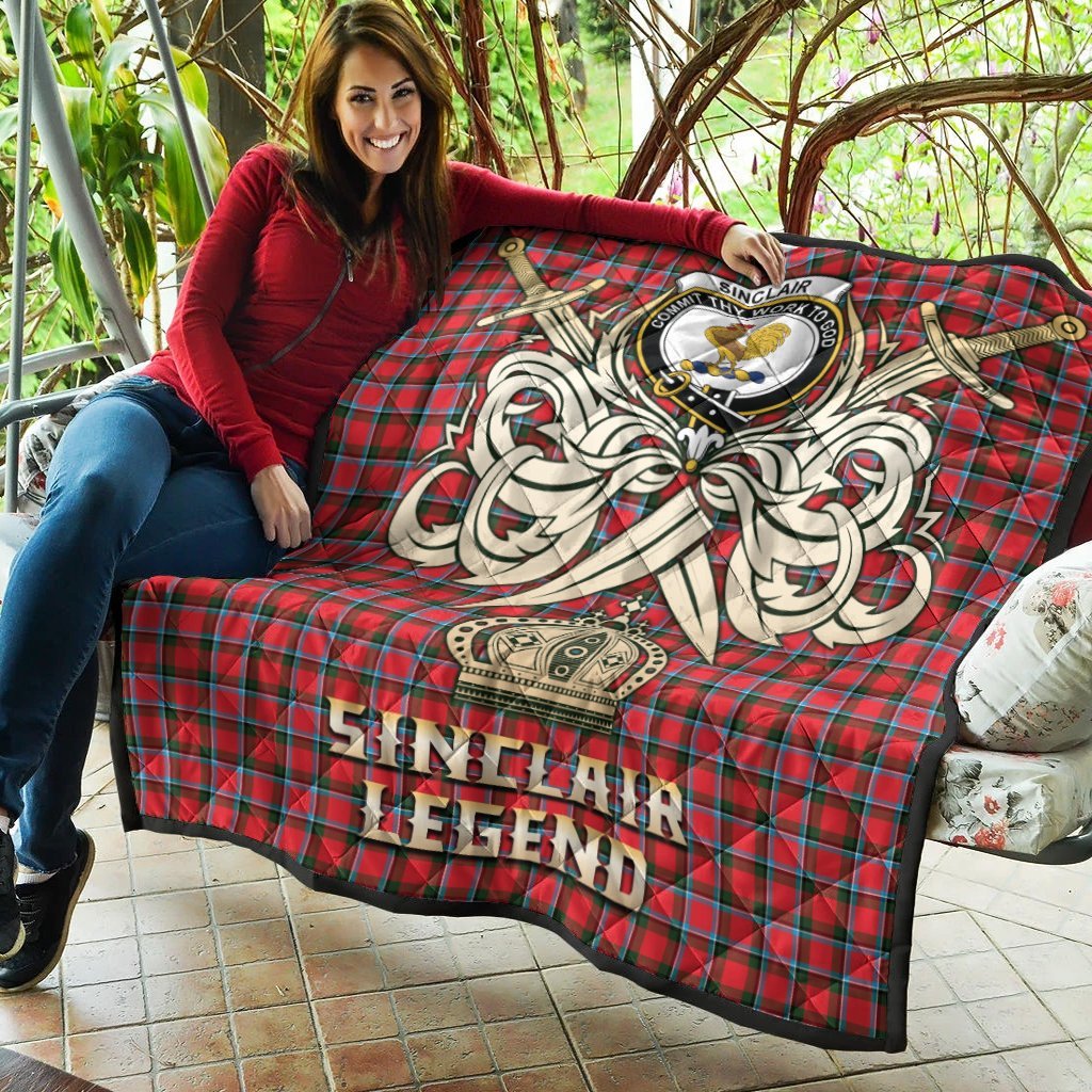 Sinclair Modern Tartan Crest Legend Gold Royal Premium Quilt