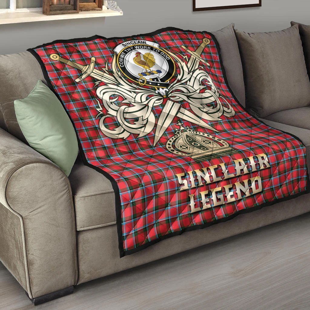 Sinclair Modern Tartan Crest Legend Gold Royal Premium Quilt