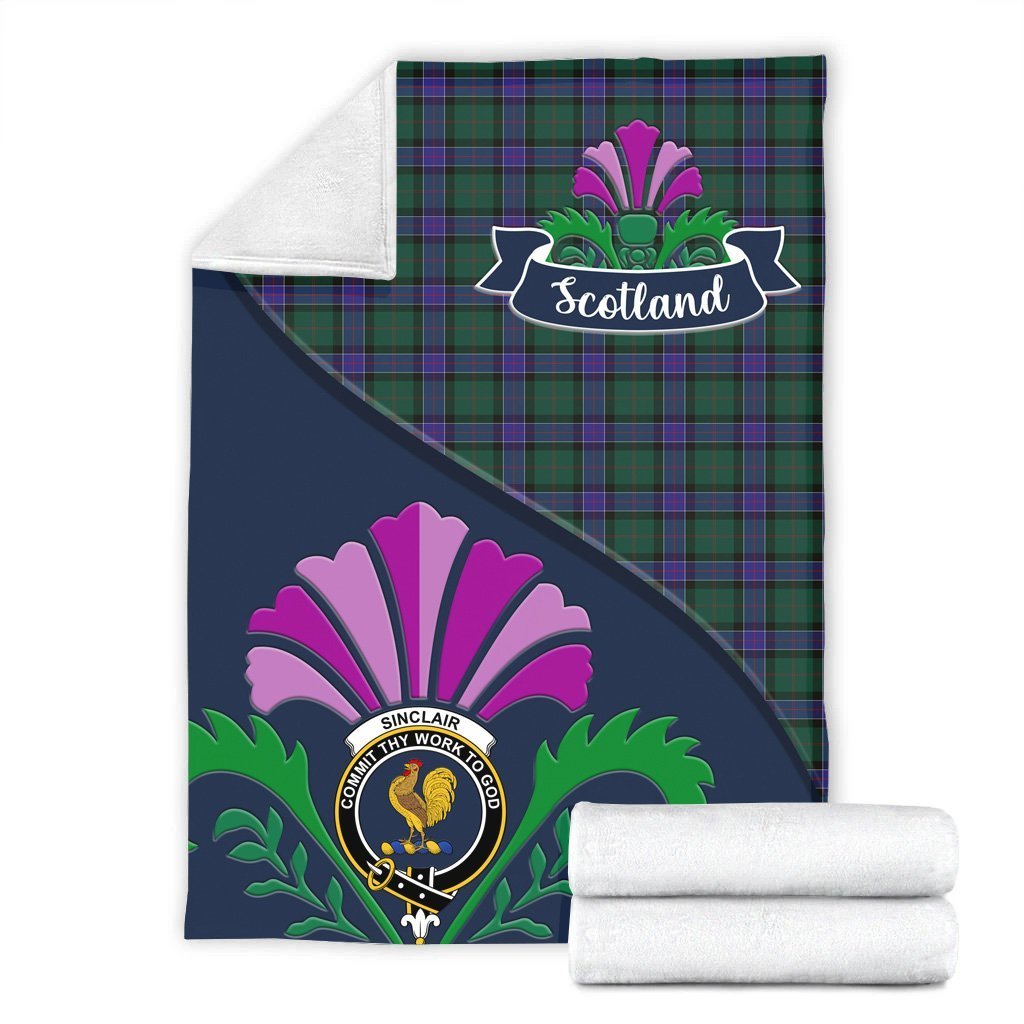 Sinclair Tartan Crest Premium Blanket - Thistle Style