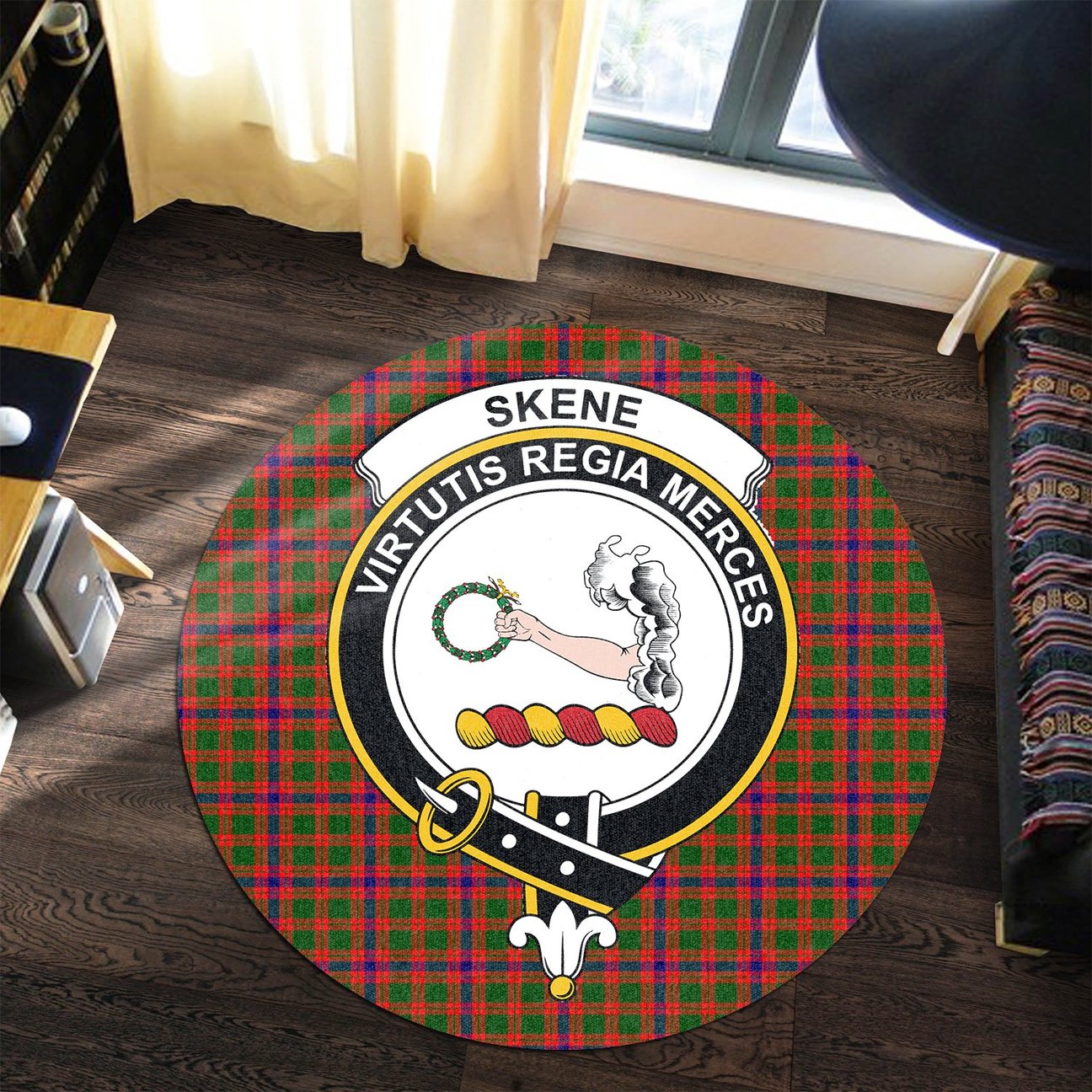 Skene Modern Tartan Crest Round Rug