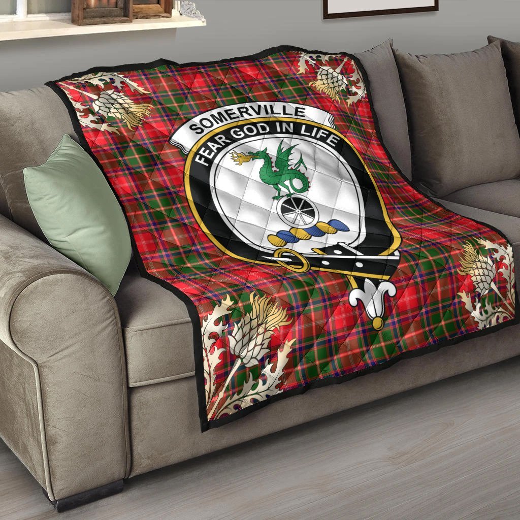 Somerville Modern Tartan Crest Premium Quilt - Gold Thistle Style