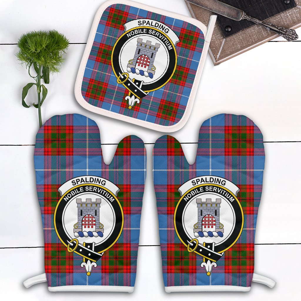 Spalding Tartan Crest Oven Mitt And Pot Holder (2 Oven Mitts + 1 Pot Holder)