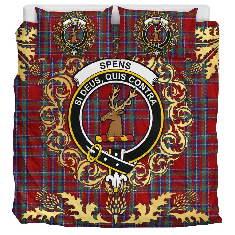 Spens Tartan Crest Bedding Set - Golden Thistle Style