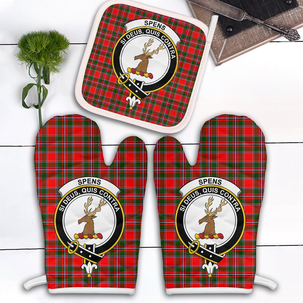 Spens Modern Tartan Crest Oven Mitt And Pot Holder (2 Oven Mitts + 1 Pot Holder)