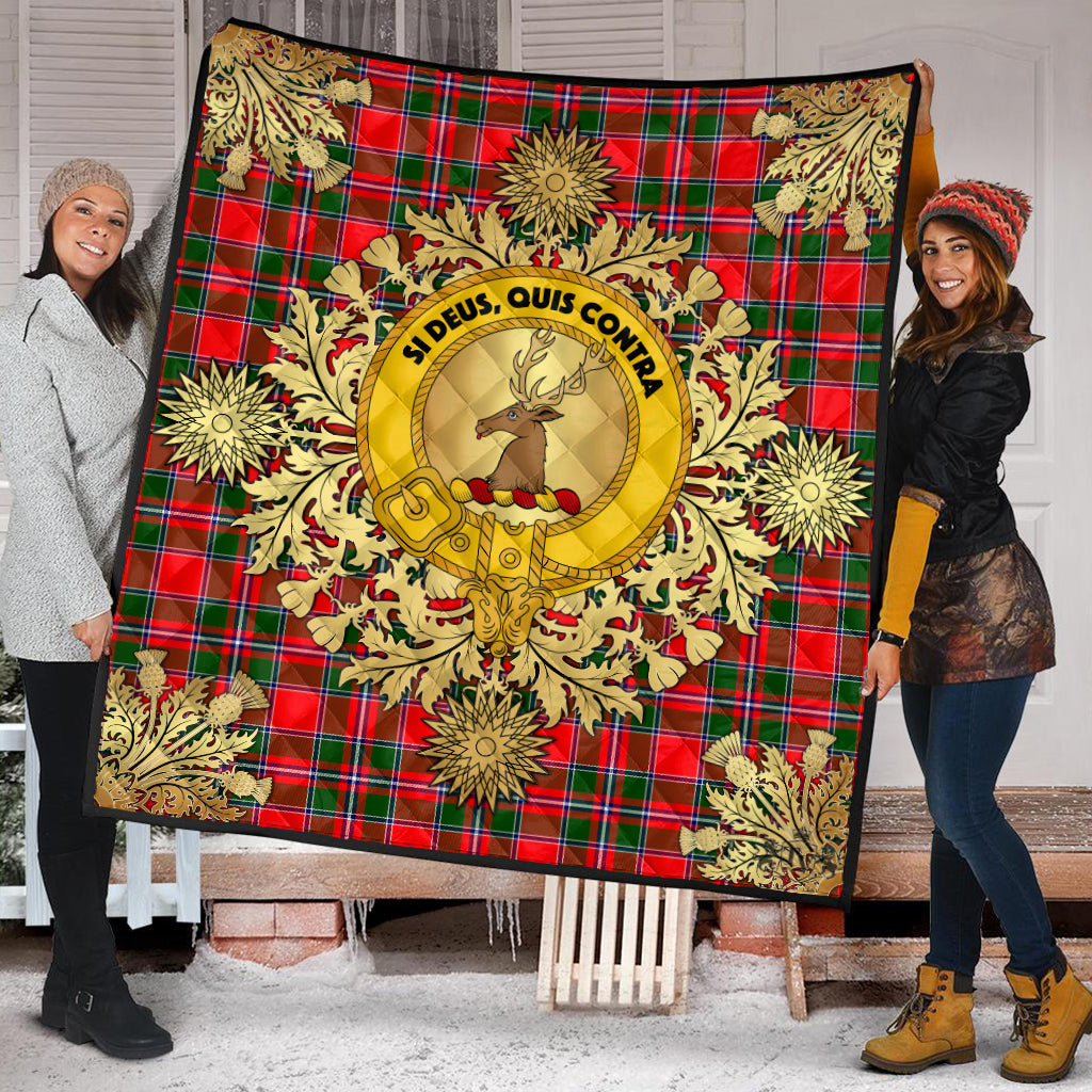 Spens Modern Tartan Crest Premium Quilt - Gold Thistle Style