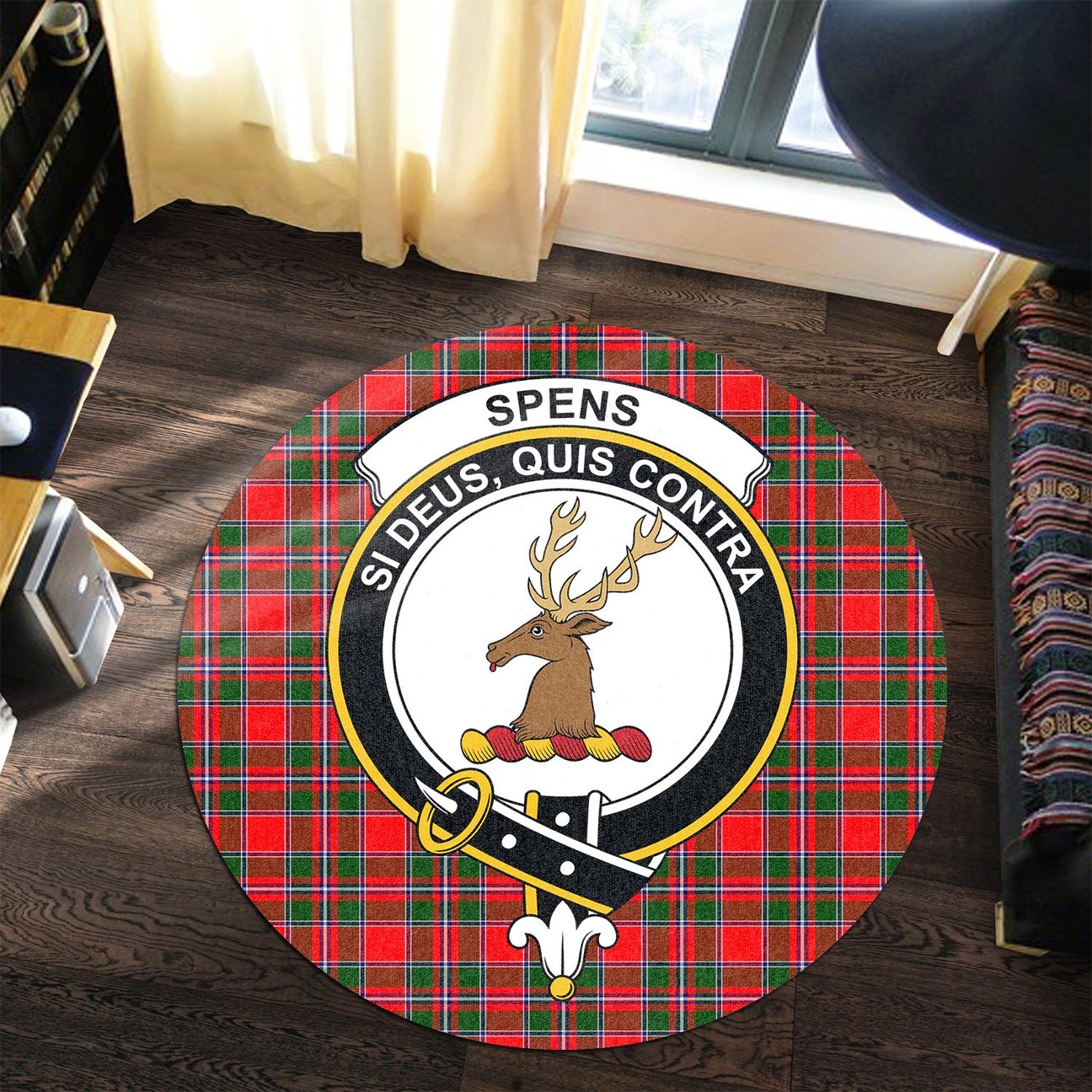 Spens Modern Tartan Crest Round Rug