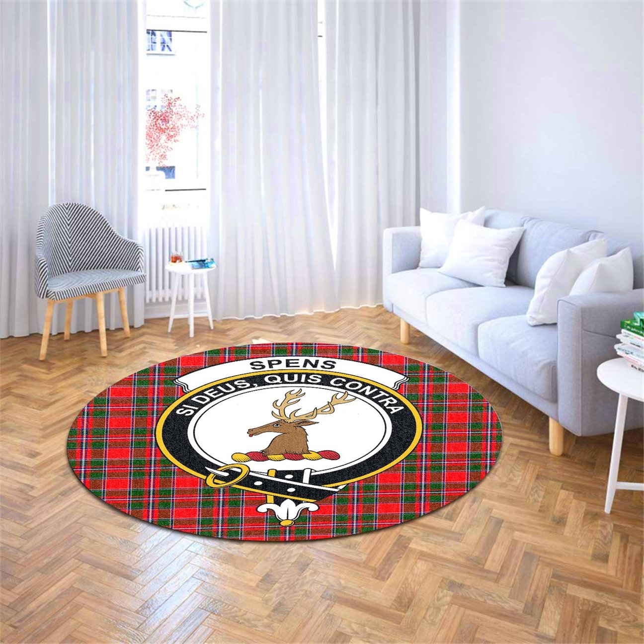 Spens Modern Tartan Crest Round Rug