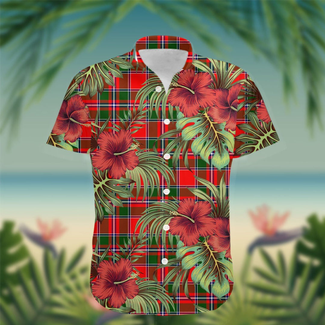 Spens (or Spence) Tartan Hawaiian Shirt Hibiscus, Coconut, Parrot, Pineapple - Tropical Garden Shirt