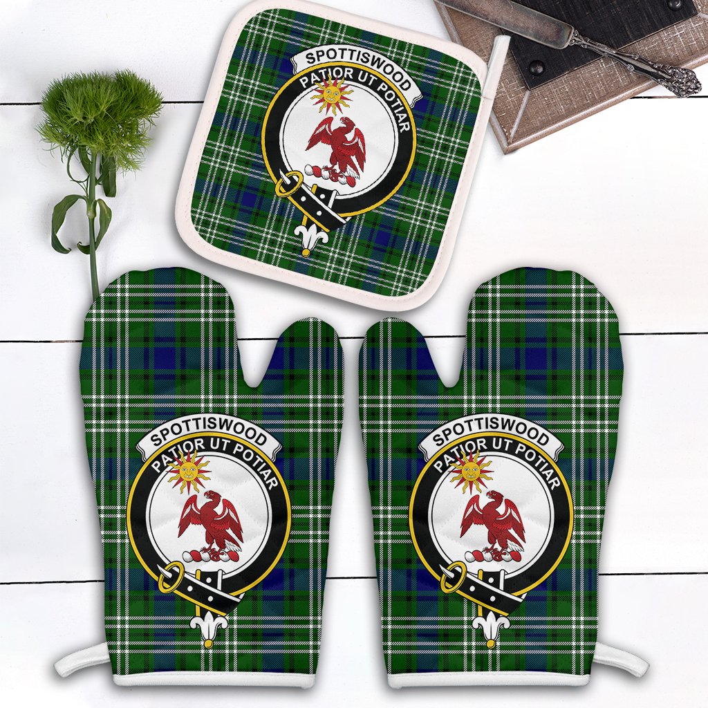 Spottiswood Tartan Crest Oven Mitt And Pot Holder (2 Oven Mitts + 1 Pot Holder)