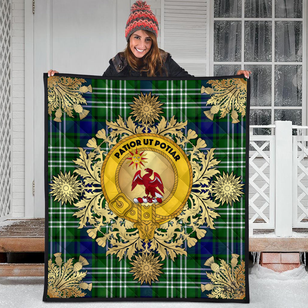 Spottiswood Tartan Crest Premium Quilt - Gold Thistle Style