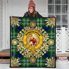 Spottiswood Tartan Crest Premium Quilt - Gold Thistle Style