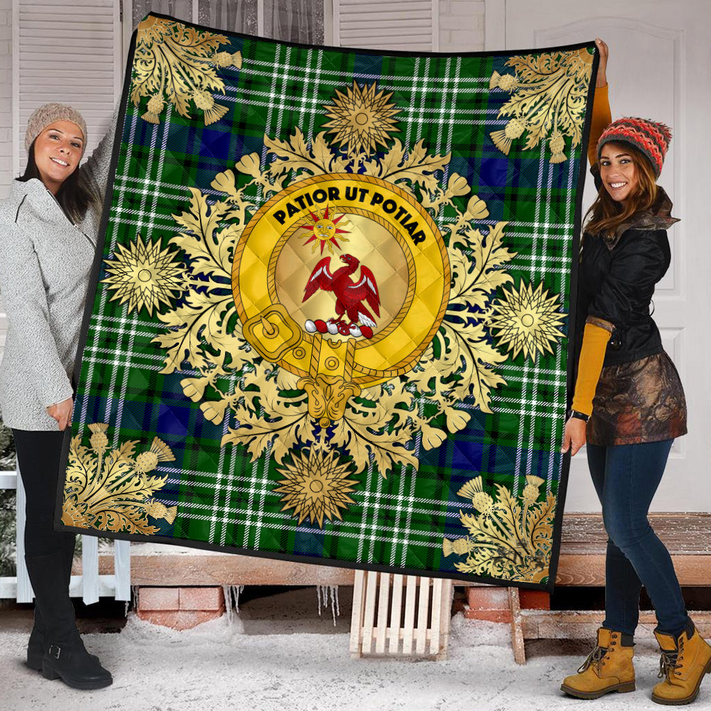 Spottiswood Tartan Crest Premium Quilt - Gold Thistle Style