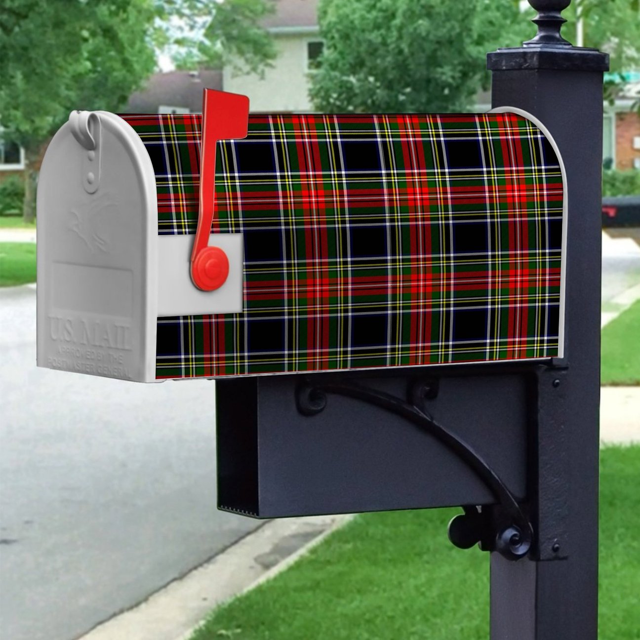 Stewart Black Tartan Crest Mailbox