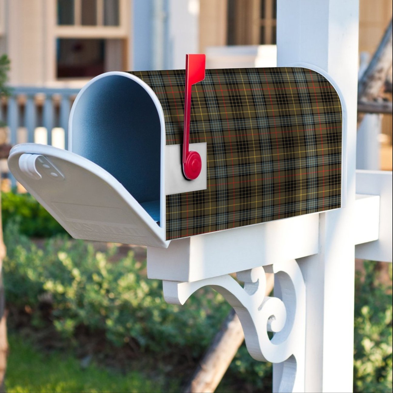 Stewart Hunting Weathered Tartan Crest Mailbox