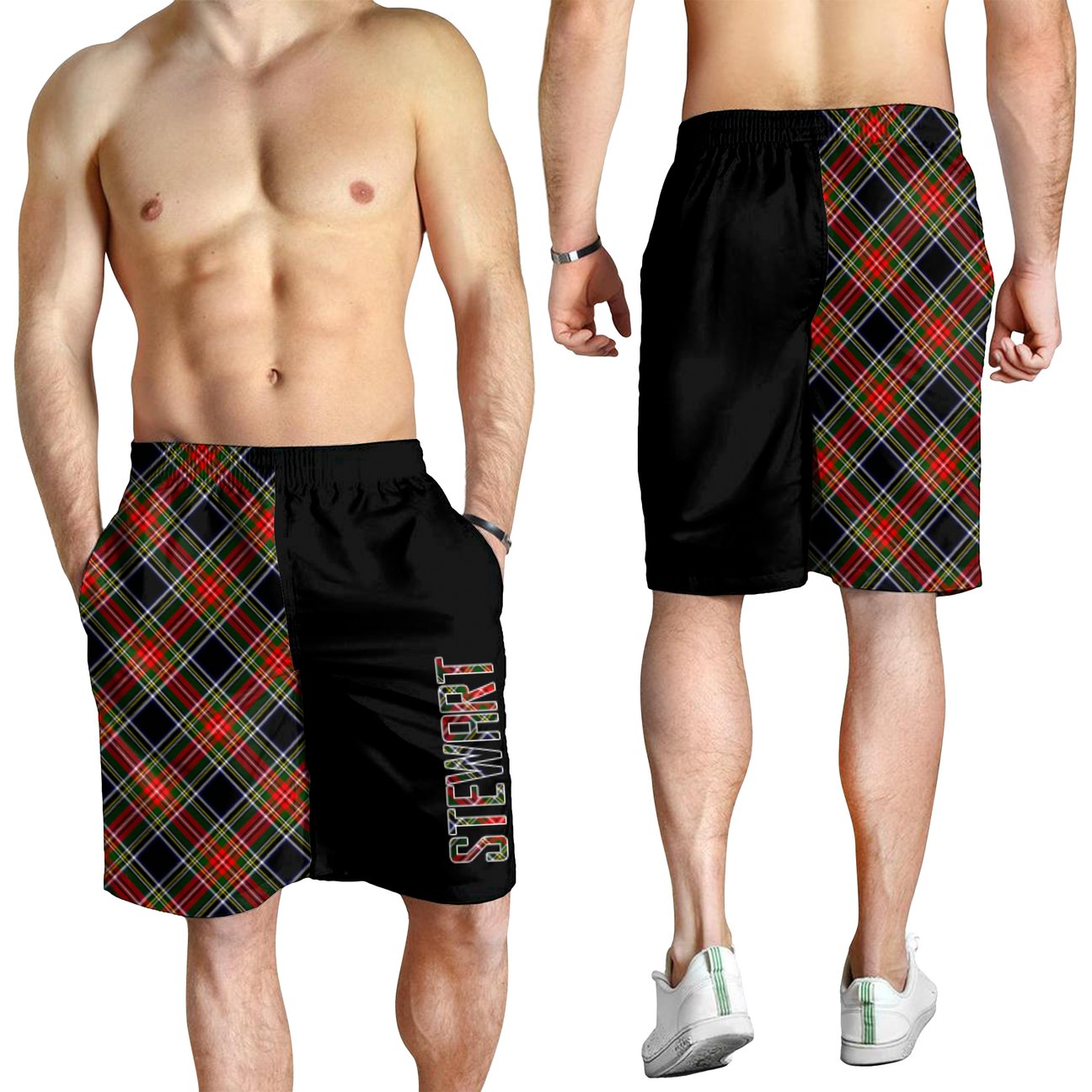 Stewart Black Tartan Crest Men's Short - Cross Style