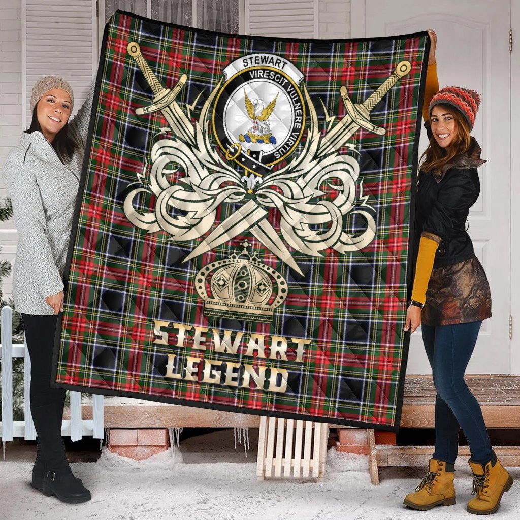 Stewart Black Tartan Crest Legend Gold Royal Premium Quilt