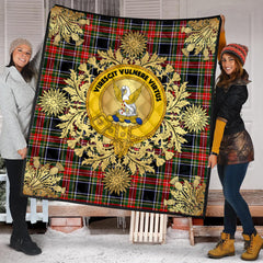 Stewart Black Tartan Crest Premium Quilt - Gold Thistle Style