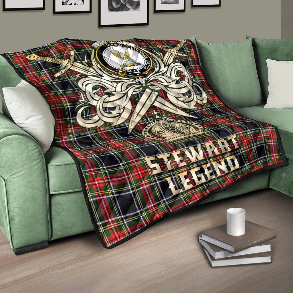 Stewart Black Tartan Crest Legend Gold Royal Premium Quilt