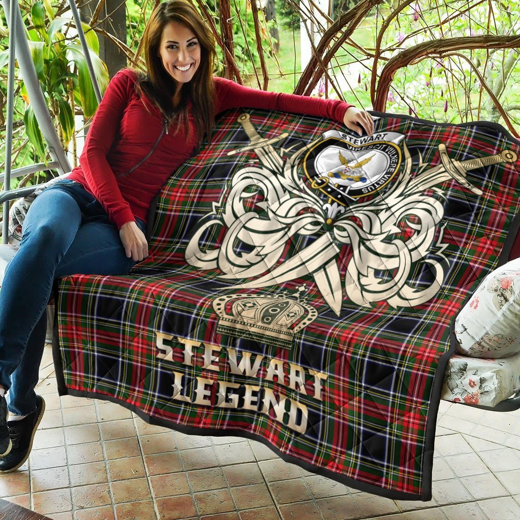 Stewart Black Tartan Crest Legend Gold Royal Premium Quilt