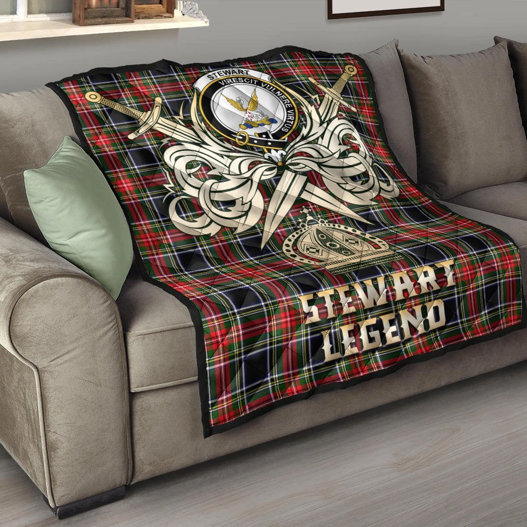 Stewart Black Tartan Crest Legend Gold Royal Premium Quilt