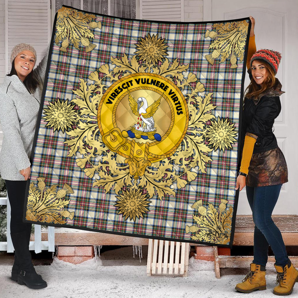 Stewart Dress Ancient Tartan Crest Premium Quilt - Gold Thistle Style