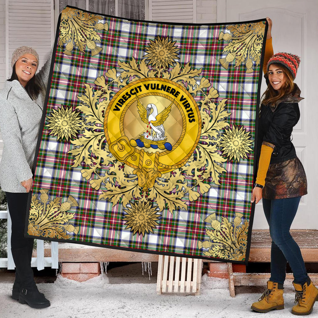 Stewart Dress Modern Tartan Crest Premium Quilt - Gold Thistle Style