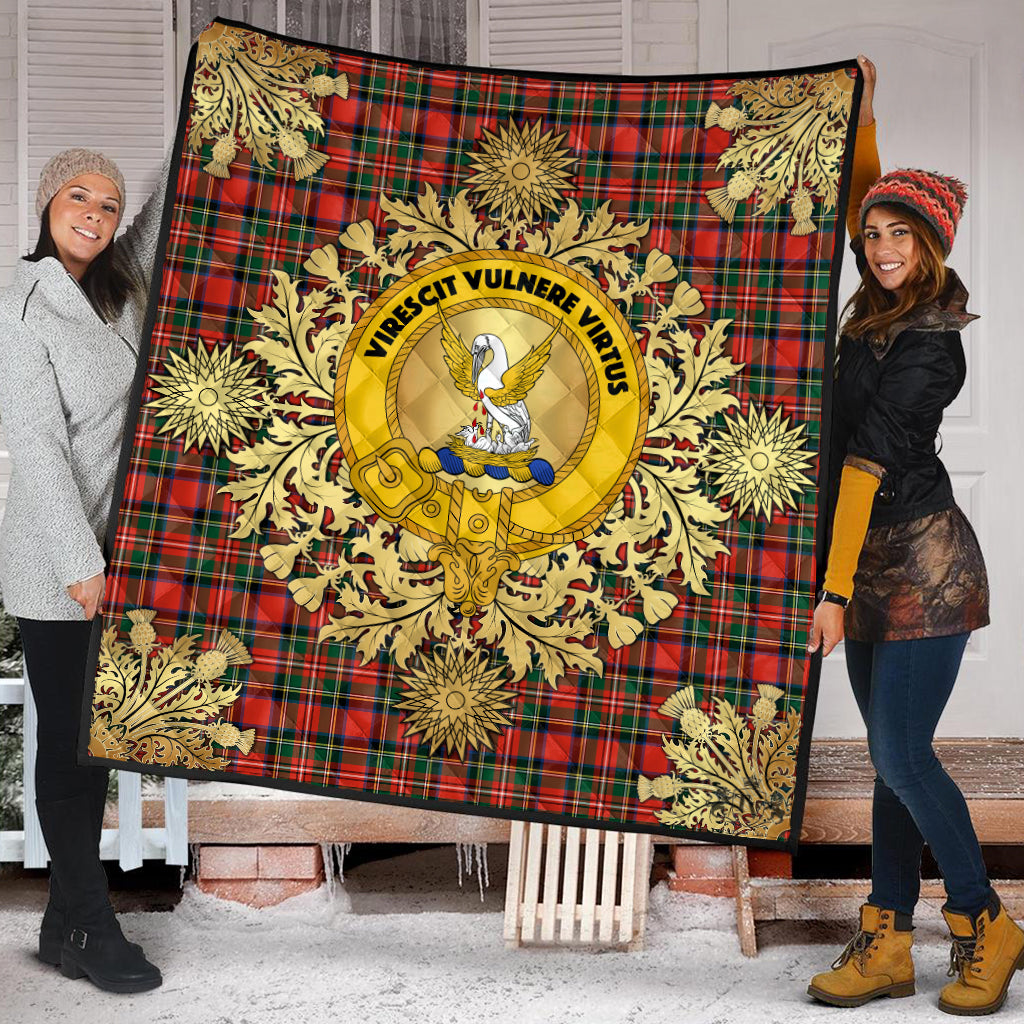 Stewart Royal Modern Tartan Crest Premium Quilt - Gold Thistle Style